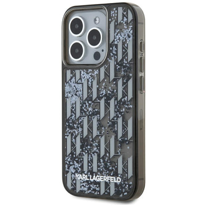 Custodia per Apple iPhone 15 Pro, Karl Lagerfeld, Liquid Glitter Monogram, Nera