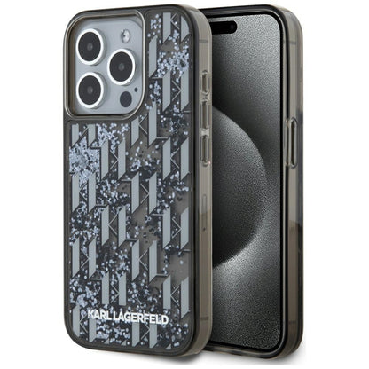 Custodia per Apple iPhone 15 Pro, Karl Lagerfeld, Liquid Glitter Monogram, Nera