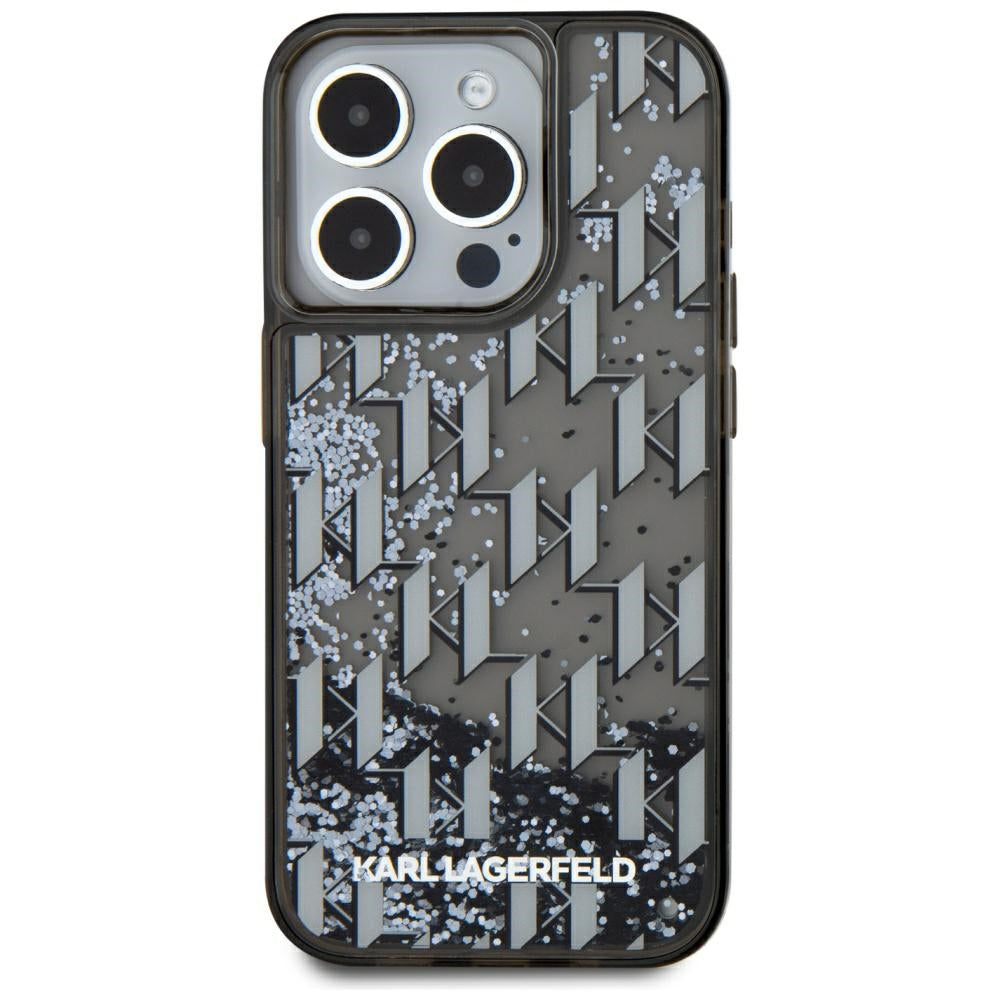 Custodia per Apple iPhone 15 Pro, Karl Lagerfeld, Liquid Glitter Monogram, Nera
