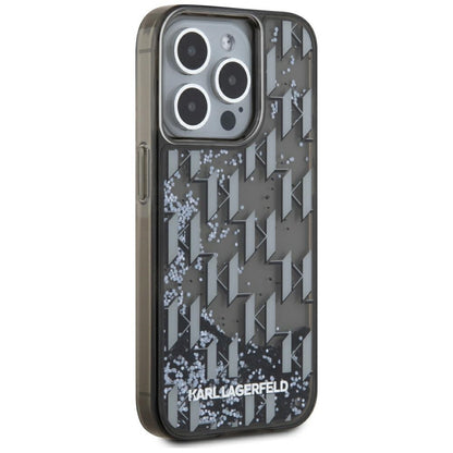 Custodia per Apple iPhone 15 Pro, Karl Lagerfeld, Liquid Glitter Monogram, Nera