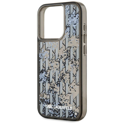Custodia per Apple iPhone 15 Pro, Karl Lagerfeld, Liquid Glitter Monogram, Nera