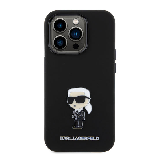 Hülle für Apple iPhone 15 Pro, Karl Lagerfeld, Silicone Metal Ikonik, Schwarz