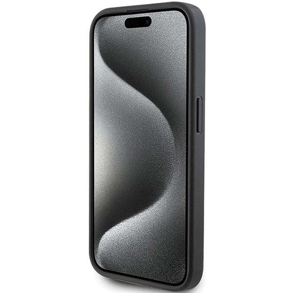 Étui pour Apple iPhone 15 Pro, Karl Lagerfeld, Saffiano Card Slot Metal Karl & Choupette, Noir