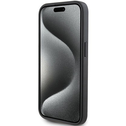 Étui pour Apple iPhone 15 Pro, Karl Lagerfeld, Saffiano Card Slot Metal Karl & Choupette, Noir