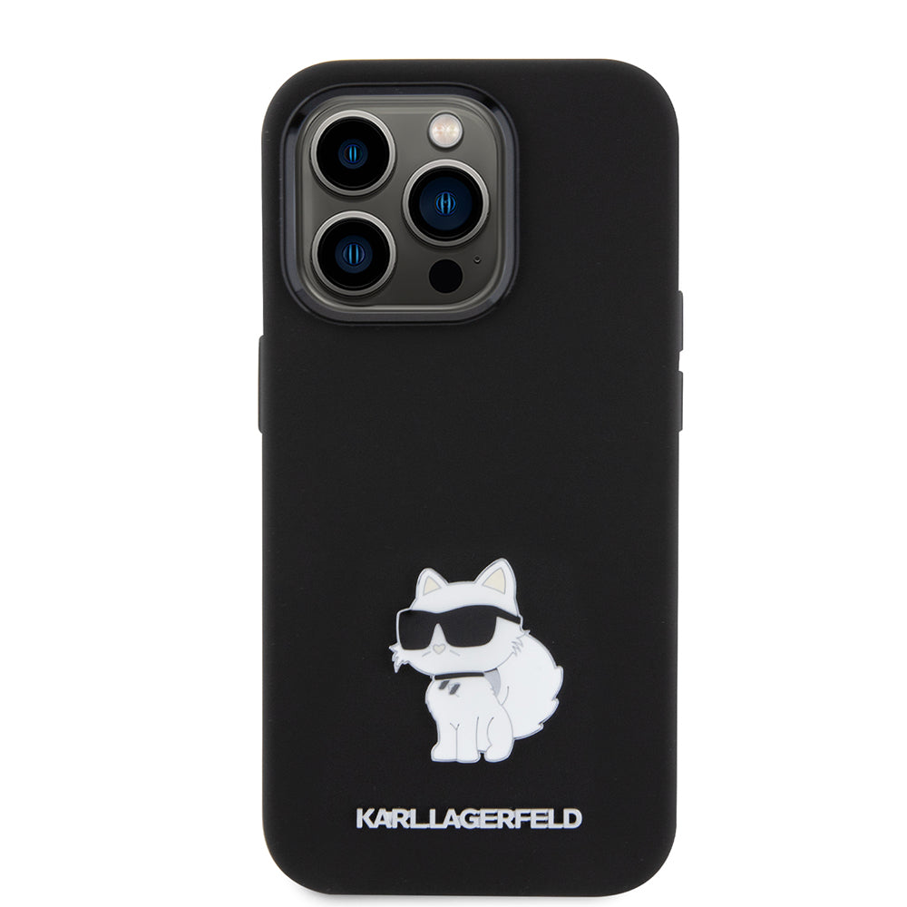 Étui pour Apple iPhone 15 Pro, Karl Lagerfeld, Silicone Choupette Metal, Noir