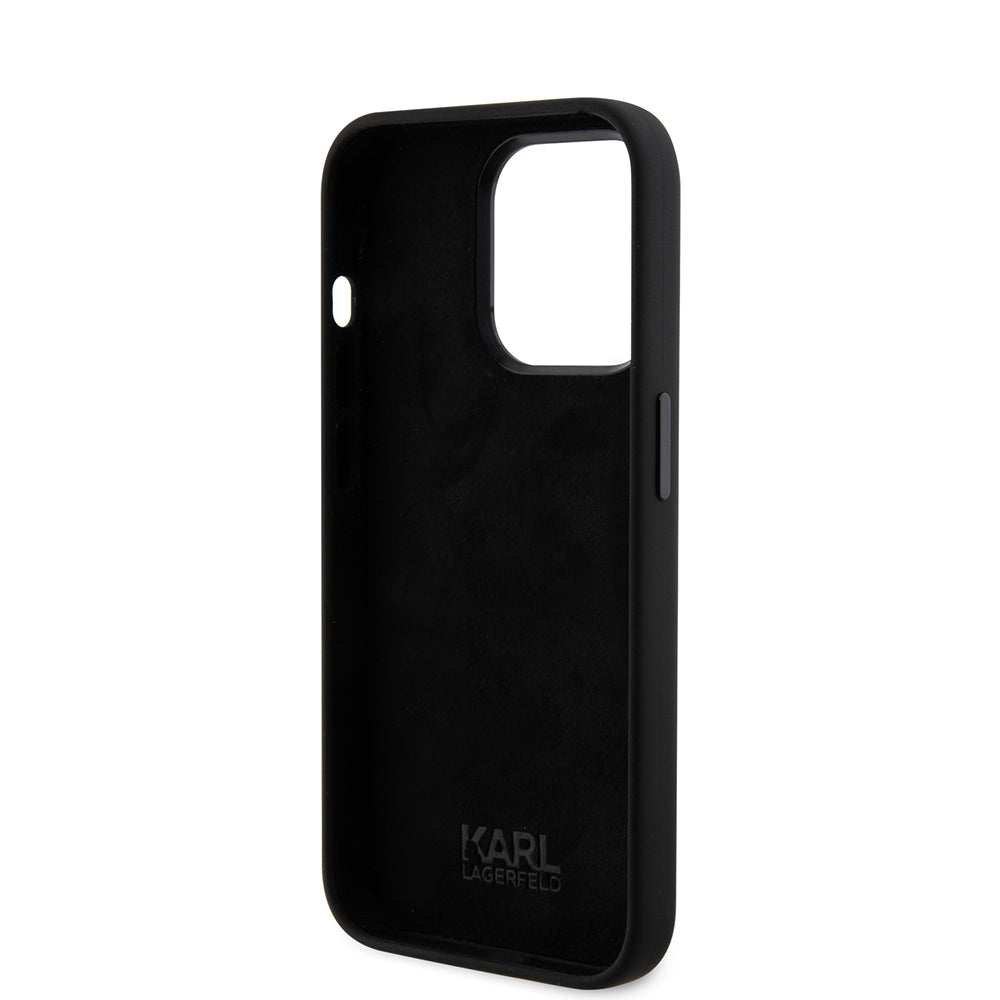 Étui pour Apple iPhone 15 Pro, Karl Lagerfeld, Silicone Choupette Metal, Noir
