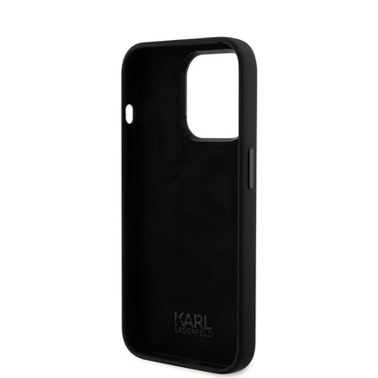 Étui pour Apple iPhone 15 Pro, Karl Lagerfeld, Silicone Choupette Metal, Noir