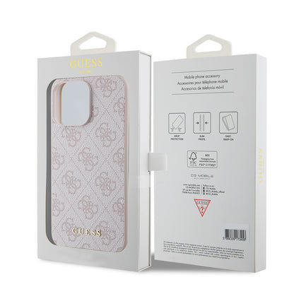 Étui pour Apple iPhone 15 Pro Max, Guess, logo métallique doré 4G, rose.