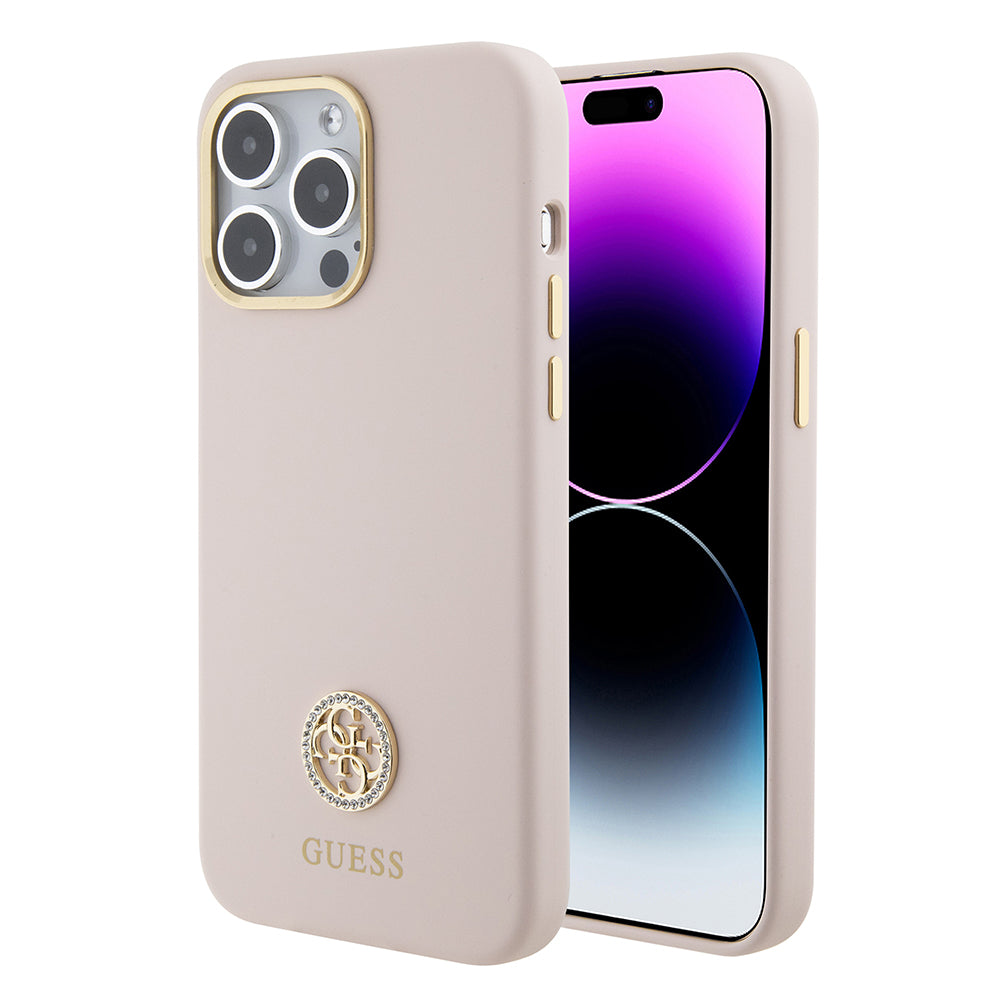 Hülle für Apple iPhone 15 Pro Max, Guess, 4G Strass Metal Logo, Rosa