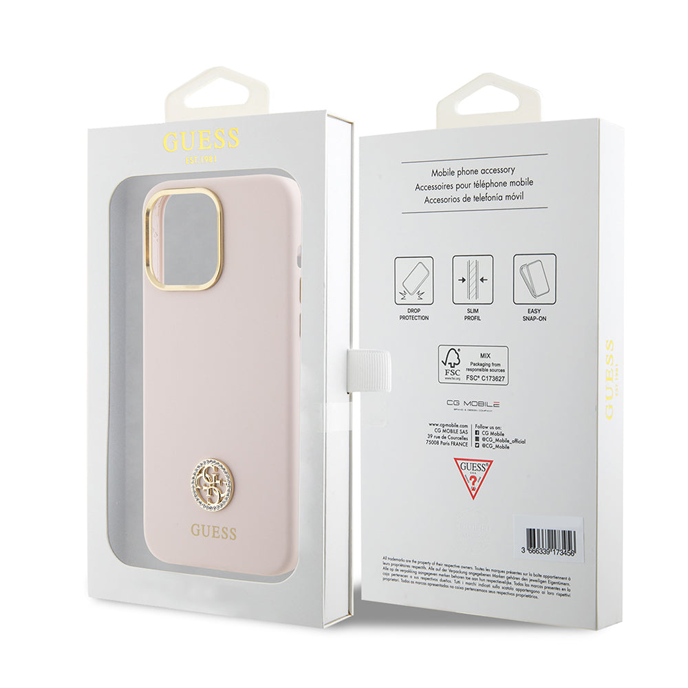 Hülle für Apple iPhone 15 Pro Max, Guess, 4G Strass Metal Logo, Rosa