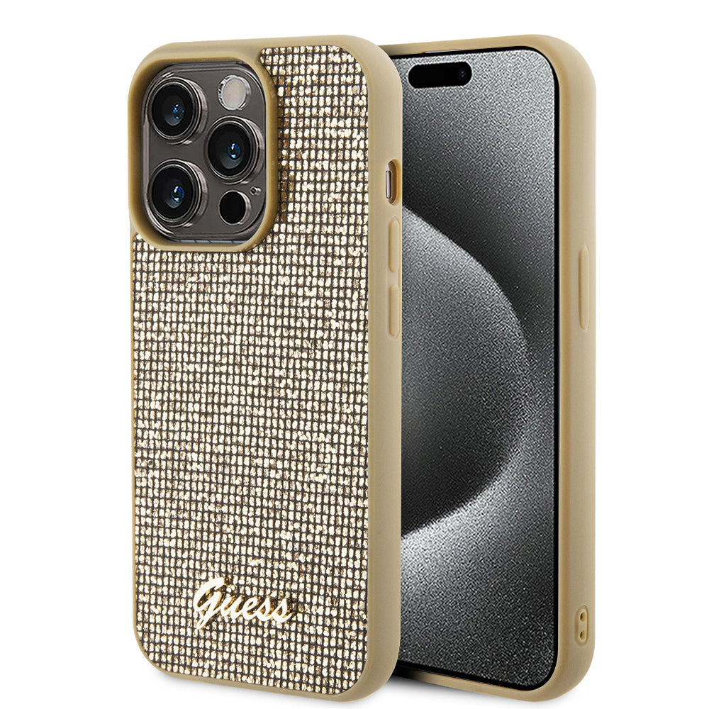 Étui pour Apple iPhone 15 Pro Max, Guess, Disco Metal Script, Doré