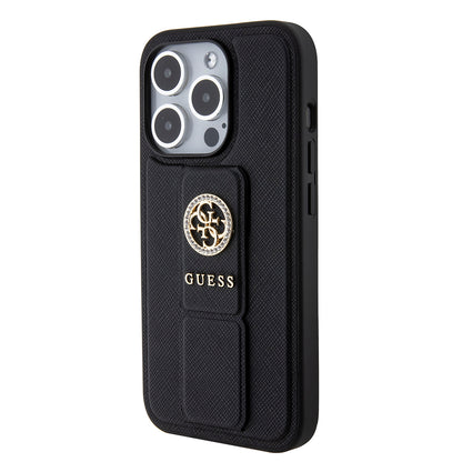Case for Apple iPhone 15 Pro Max, Guess, Grip Stand 4G Saffiano Strass, Black
