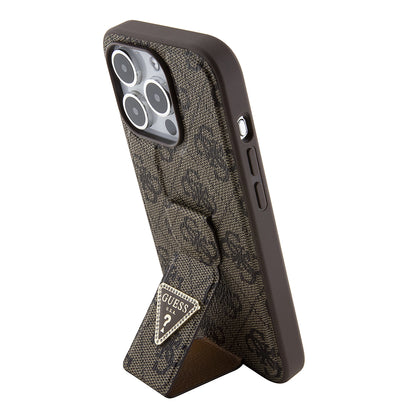 Étui pour Apple iPhone 15 Pro Max, Guess, Grip Stand 4G Triangle Strass, Marron