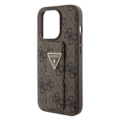 Étui pour Apple iPhone 15 Pro Max, Guess, Grip Stand 4G Triangle Strass, Marron