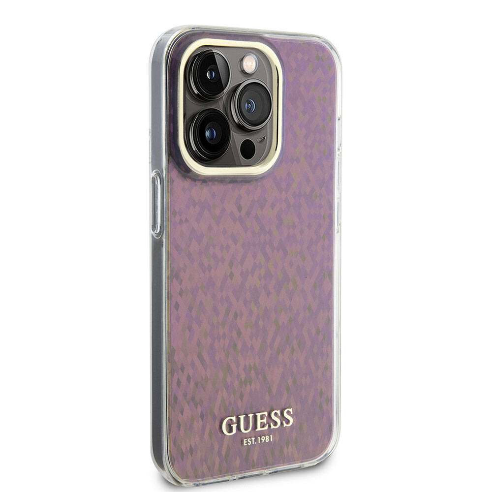 Hülle für Apple iPhone 15 Pro Max, Guess, IML Faceted Mirror Disco Iridescent, Rosa