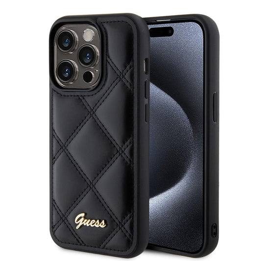 Custodia per Apple iPhone 15 Pro Max, Guess, Quilted Metal Logo, Nera