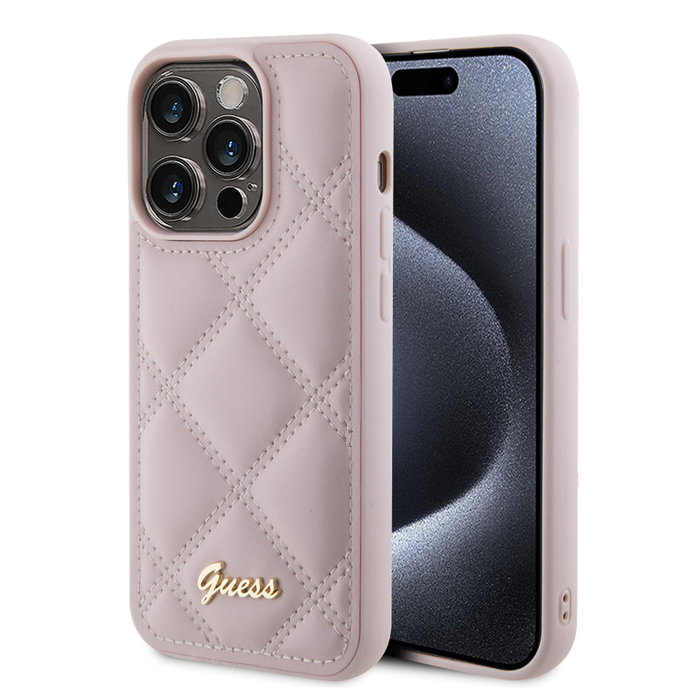 Custodia per Apple iPhone 15 Pro Max, Guess, Quilted Metal Logo, Rosa