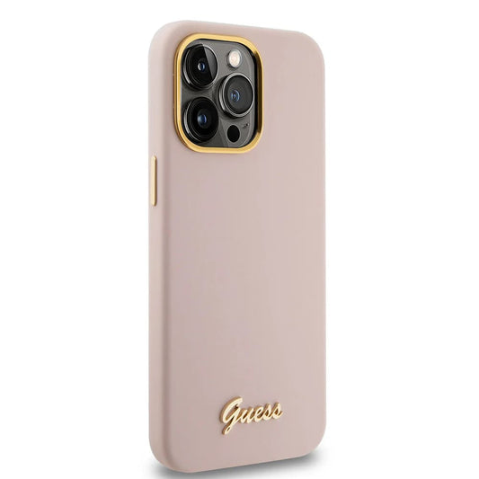 Custodia per Apple iPhone 15 Pro Max, Guess, Script Metal Logo & Frame, Rosa Chiaro