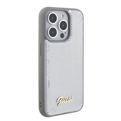 Étui pour Apple iPhone 15 Pro Max, Guess, Sequin Script Metal, Argenté