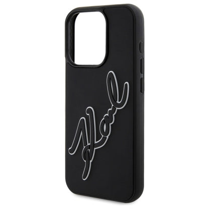 Custodia per Apple iPhone 15 Pro Max, Karl Lagerfeld, 3D Rubber Signature, Nera