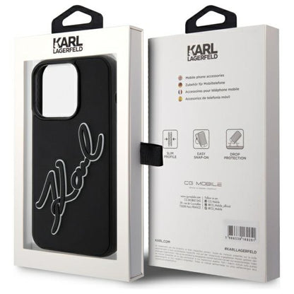 Custodia per Apple iPhone 15 Pro Max, Karl Lagerfeld, 3D Rubber Signature, Nera
