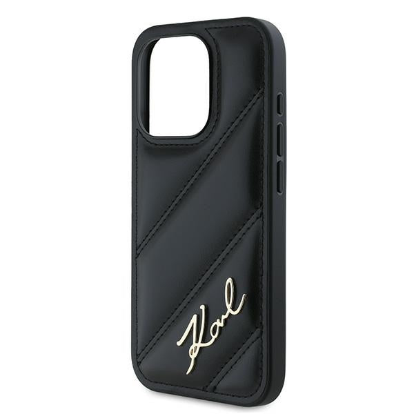 Étui pour Apple iPhone 15 Pro Max, Karl Lagerfeld, Diagonal Quilted Script, Noir