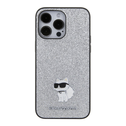 Housse pour Apple iPhone 15 Pro Max, Karl Lagerfeld, Glitter Fixed Choupette Logo, Argentée.
