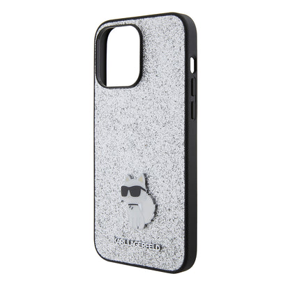 Housse pour Apple iPhone 15 Pro Max, Karl Lagerfeld, Glitter Fixed Choupette Logo, Argentée.