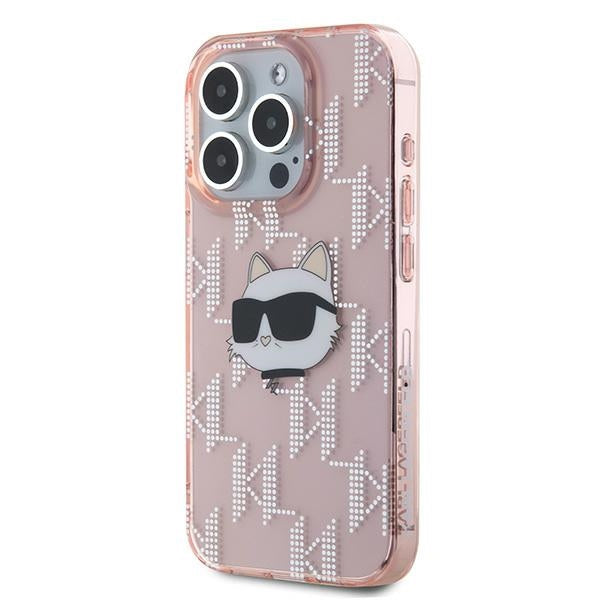 Étui pour Apple iPhone 15 Pro Max, Karl Lagerfeld, IML Luxury Monogram Choupette's Head, Rose