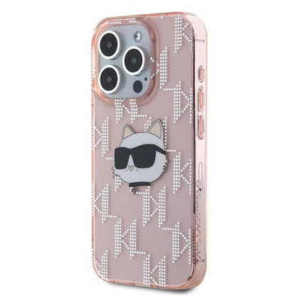 Étui pour Apple iPhone 15 Pro Max, Karl Lagerfeld, IML Luxury Monogram Choupette's Head, Rose