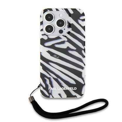 Custodia per Apple iPhone 15 Pro Max, Karl Lagerfeld, IML Luxury Zebra Pattern con Cinturino, Nera