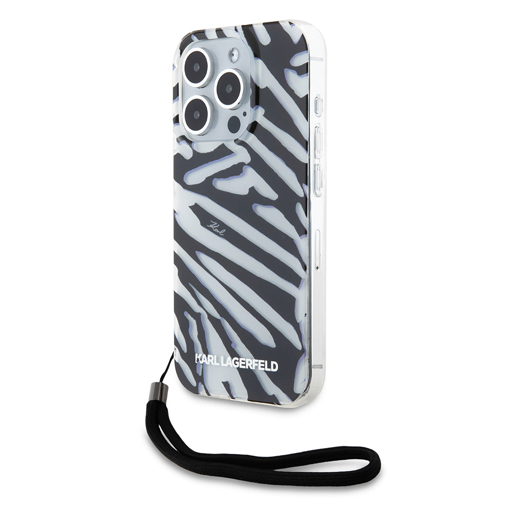 Custodia per Apple iPhone 15 Pro Max, Karl Lagerfeld, IML Luxury Zebra Pattern con Cinturino, Nera