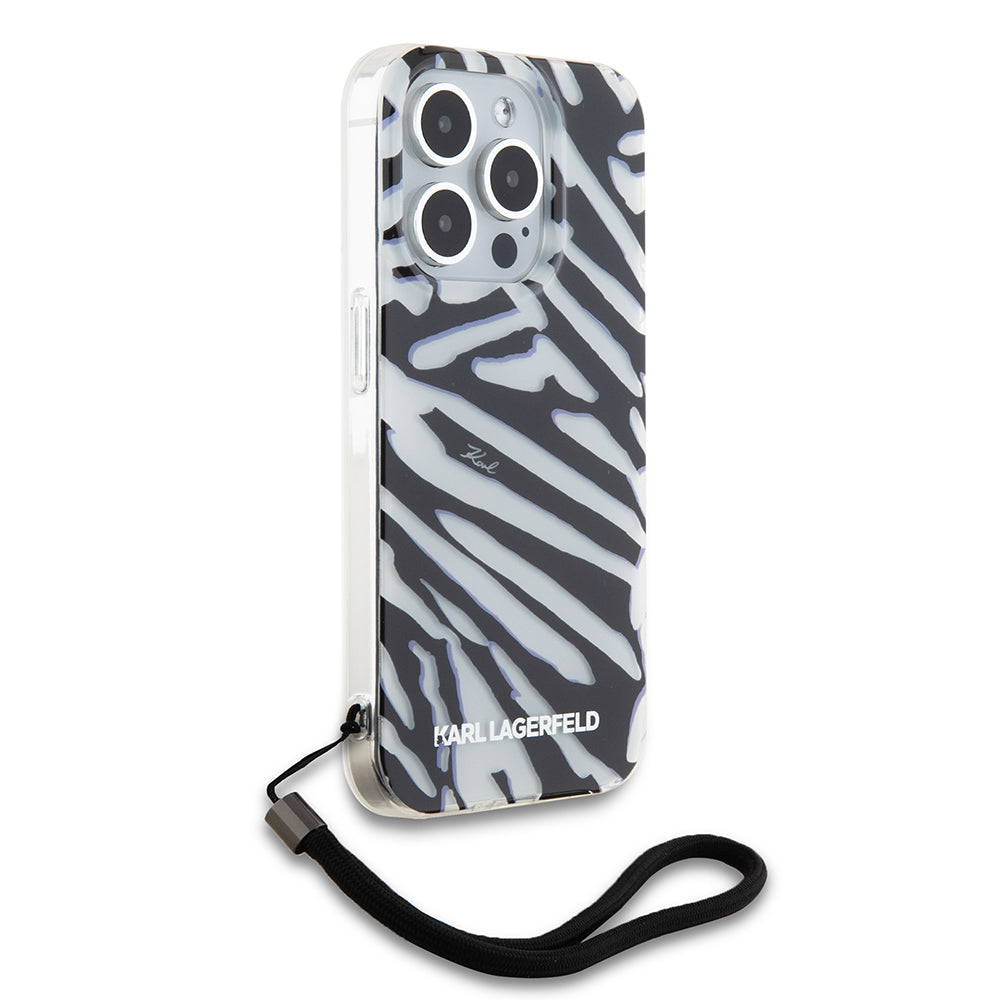 Custodia per Apple iPhone 15 Pro Max, Karl Lagerfeld, IML Luxury Zebra Pattern con Cinturino, Nera
