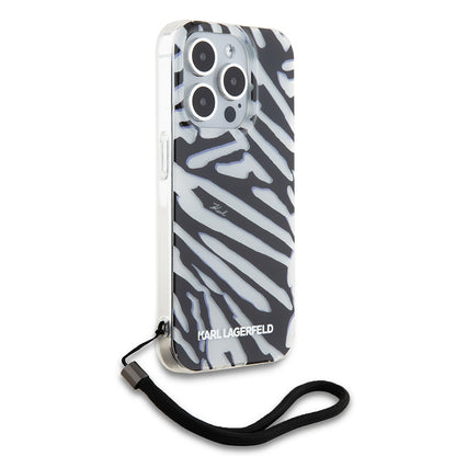 Custodia per Apple iPhone 15 Pro Max, Karl Lagerfeld, IML Luxury Zebra Pattern con Cinturino, Nera