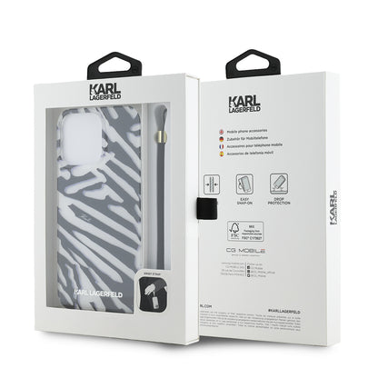 Custodia per Apple iPhone 15 Pro Max, Karl Lagerfeld, IML Luxury Zebra Pattern con Cinturino, Nera