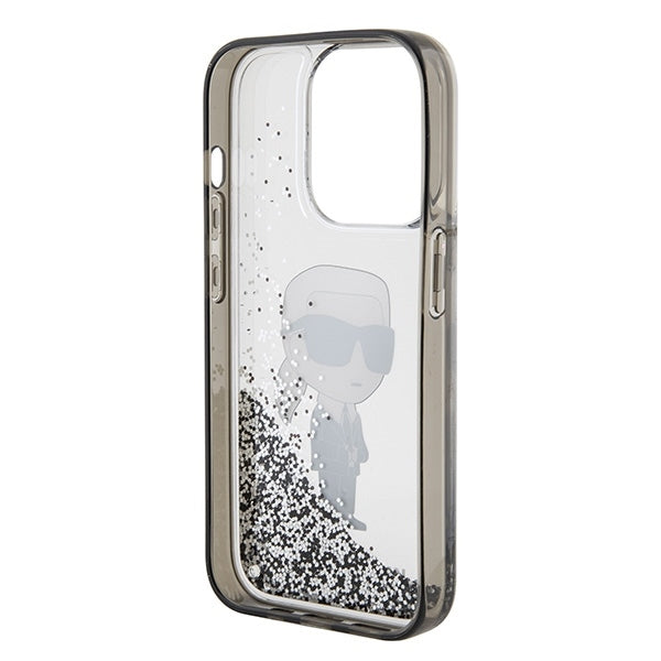 Custodia per Apple iPhone 15 Pro Max, Karl Lagerfeld, Liquid Glitter Ikonik Karl, Trasparente