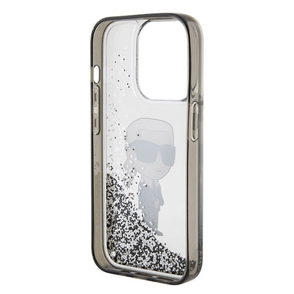 Custodia per Apple iPhone 15 Pro Max, Karl Lagerfeld, Liquid Glitter Ikonik Karl, Trasparente