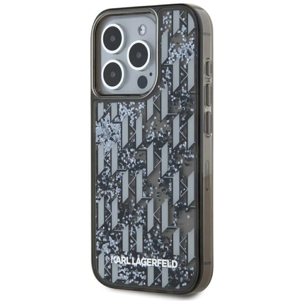 Étui pour Apple iPhone 15 Pro Max, Karl Lagerfeld, Monogramme à Paillettes Liquides, Noir