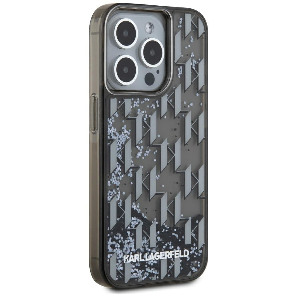 Étui pour Apple iPhone 15 Pro Max, Karl Lagerfeld, Monogramme à Paillettes Liquides, Noir