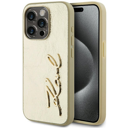 Hülle für Apple iPhone 15 Pro Max, Karl Lagerfeld, Metal Signature, Goldfarben