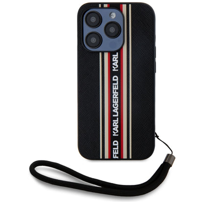 Custodia per Apple iPhone 15 Pro Max, Karl Lagerfeld, Saffiano Athleisure Stripes with Strap, Rosie