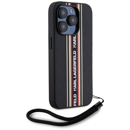 Custodia per Apple iPhone 15 Pro Max, Karl Lagerfeld, Saffiano Athleisure Stripes with Strap, Rosie