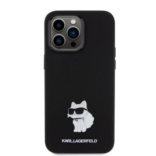 Hülle für Apple iPhone 15 Pro Max, Karl Lagerfeld, Silicone Choupette Metal, Schwarz