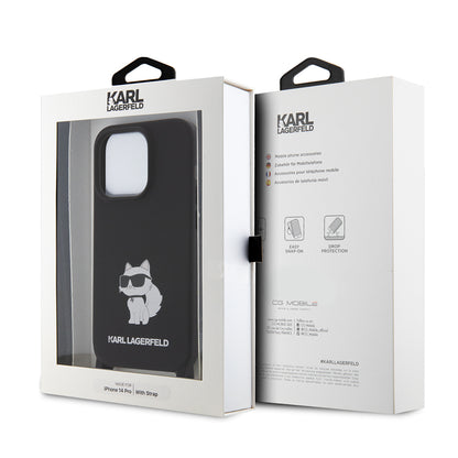 Étui pour Apple iPhone 15 Pro Max, Karl Lagerfeld, Silicone Crossbody Ikonik Karl, Noir