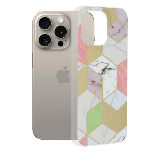 Hülle für Apple iPhone 15 Pro Max, Techsuit, Marmor, Lila