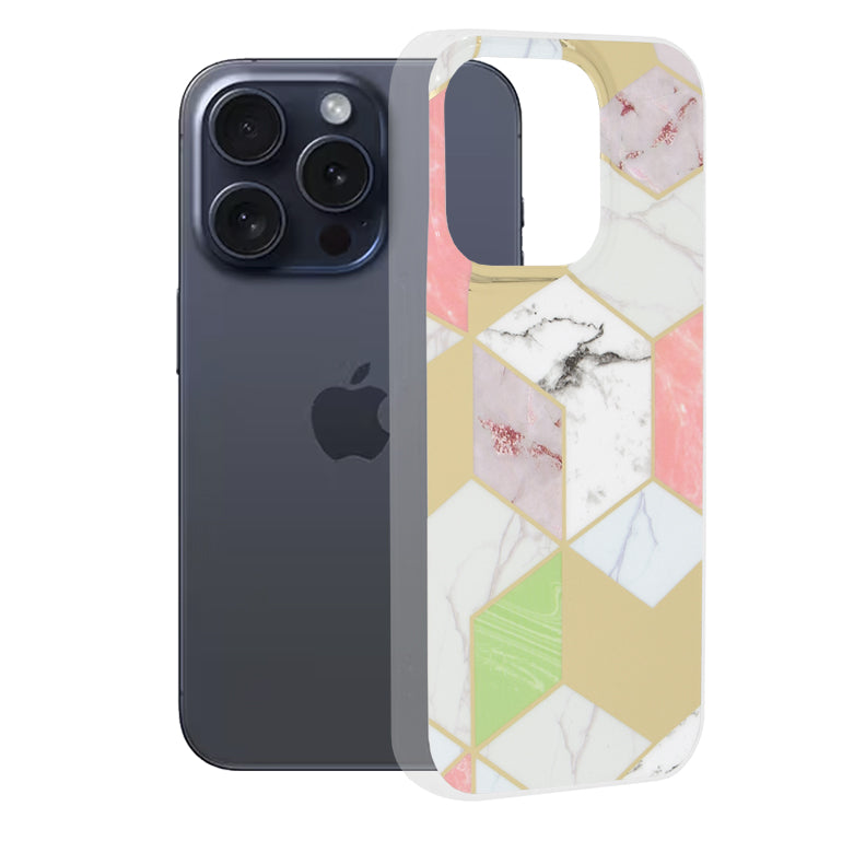 Hülle für Apple iPhone 15 Pro, Techsuit, Marble, Lila
