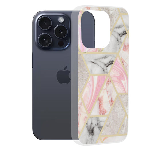 Hülle für Apple iPhone 15 Pro, Techsuit, Marble, Rosa