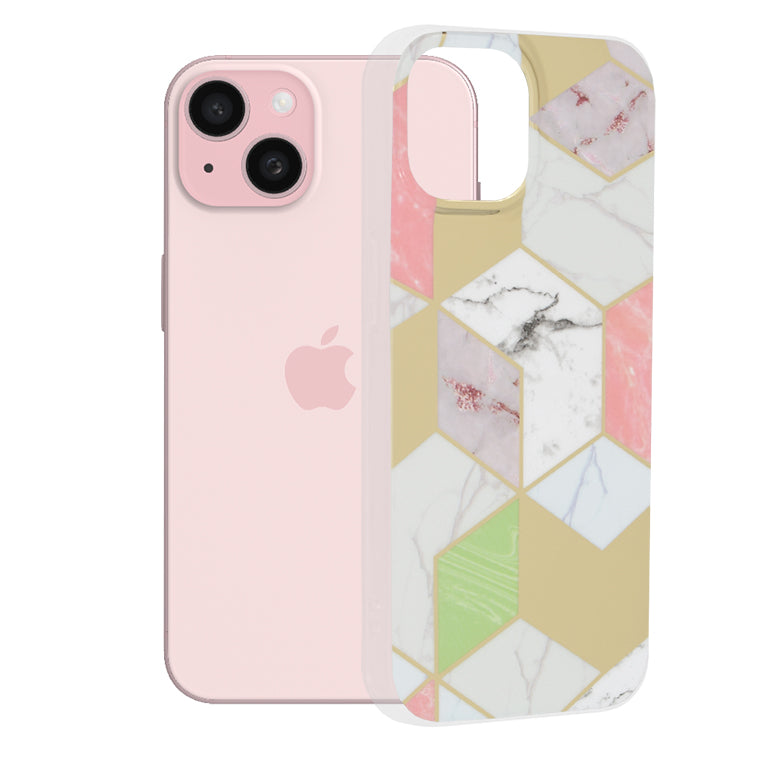 Hülle für Apple iPhone 15, Techsuit, Marble, Lila
