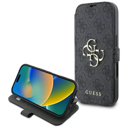 Custodia per Apple iPhone 16, Guess, 4G Book, Nera