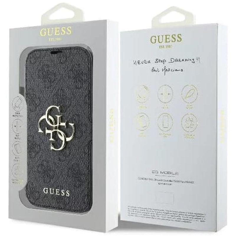 Custodia per Apple iPhone 16, Guess, 4G Book, Nera